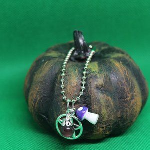 Purple Mushroom Pentacle Keychain Charm Zipper Pull Crystal Witch
